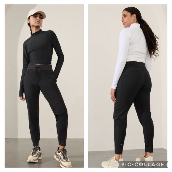 Athleta Black Headlands Hybrid Trek Jogger Mid Rise 10 Regular Hiking Gorpcore - Picture 1 of 8